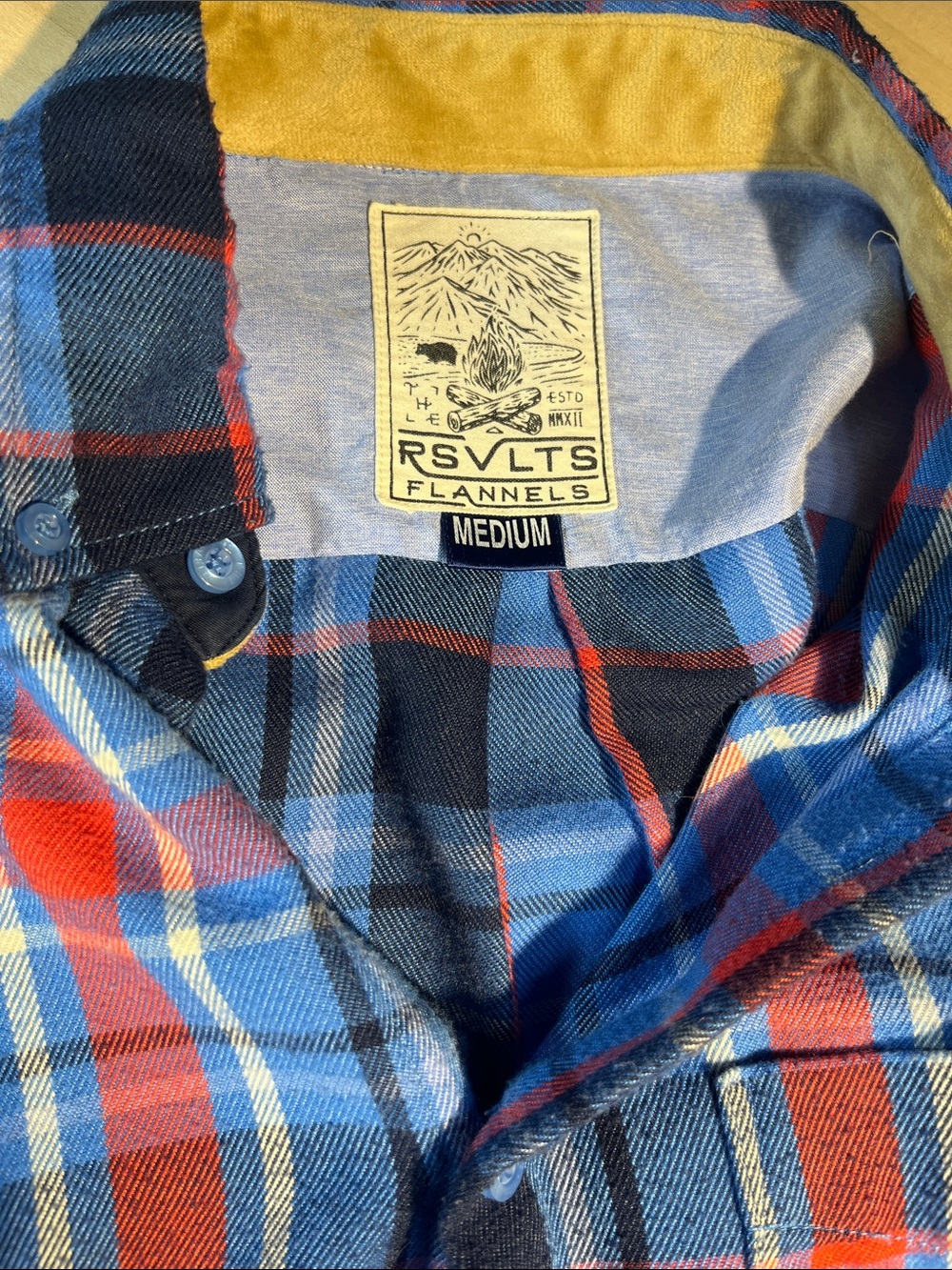RSVLTS Medium Blue and Red Plaid Flannel Shirt medium
